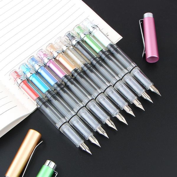 

transparent white colour business office medium nib fountain pen students calligraphy stationery school supplies pens