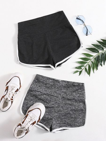 

2 pack contrast binding scrunch butt biker shorts m6y5#, Black