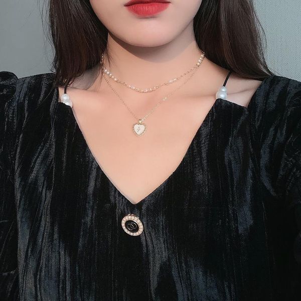 

pendant necklaces fashion jewelry double layer necklace design multi beads chain with lovely heart for women gift, Silver