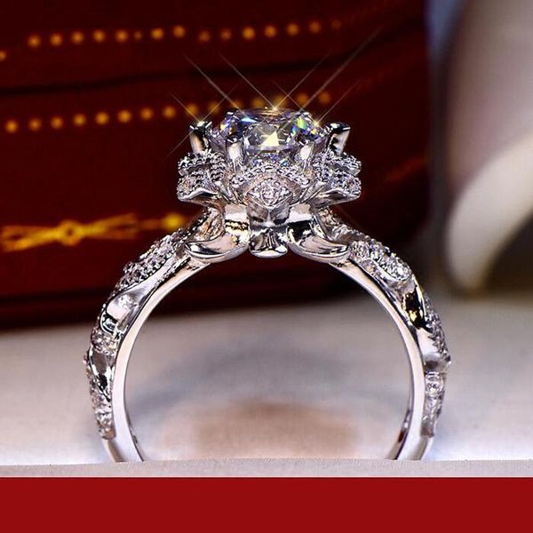 

cluster rings flower classical crystal zircon diamonds gemstones for women white gold silver color jewelry bague bijoux wedding gifts, Golden;silver