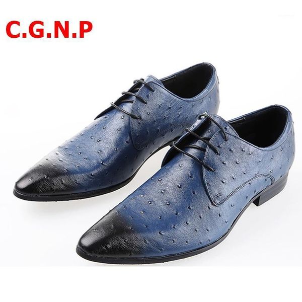 

dress shoes c.g.n.p blue gradient color ostrich pattern genuine leather formal men pointed toe fashion wedding1, Black