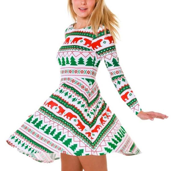 

casual dresses christmas dress in autumn and winter 2021 european american women's cross border print long sleeve, Black;gray