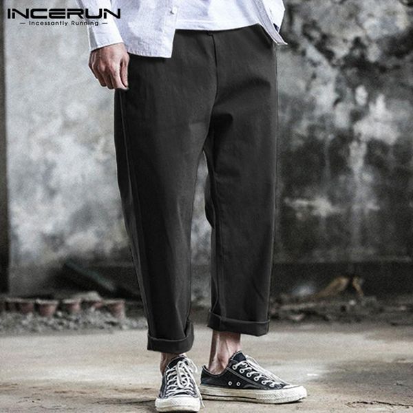 

men's pants incerun brand casual harem men jogger pant fitness trousers male solid harajuku lacing elastic waist sweatpants hombre, Black