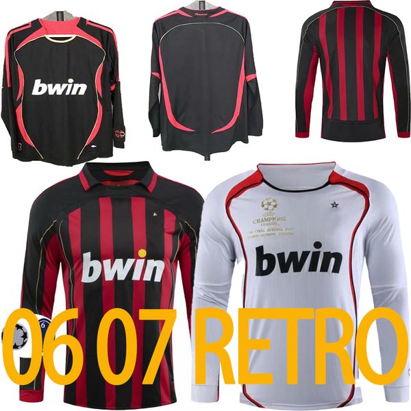 

06 07 a retro c mi soccer jerseys full sleeve home away kaka ronaldo gilardino camiseta 2006 07 long third classic vintage football shirt, Black;yellow