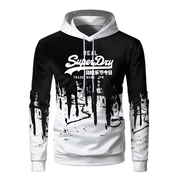 

men's hoodies & sweatshirts fashion hoody splash ink men male clothing hip hop harajuku printed plus fleece warm pullover s-3xl, Black