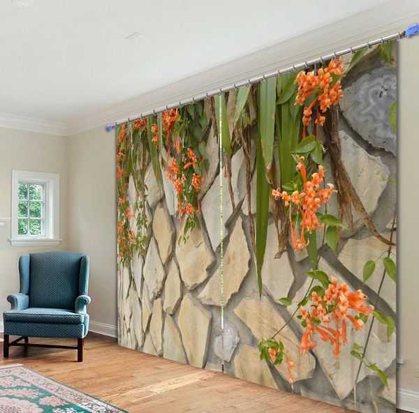 

curtain & drapes vintage stone wall and flower wondow curtains 3d bedding living room office blackout customized size