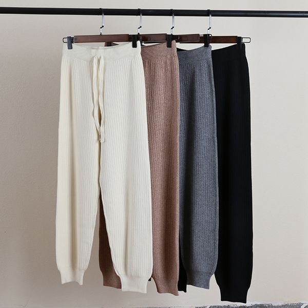 

capris korean version of knitted or crocheted haren women's trousers leisure sports leg thick pants autumn and winter wool, Black;white