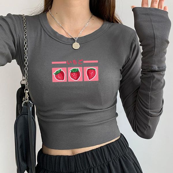 

women's t-shirt kawaii strawberry harajuku streetwear tshirt women cotton pants sets long sleeve tight casual fashion female gothic, White