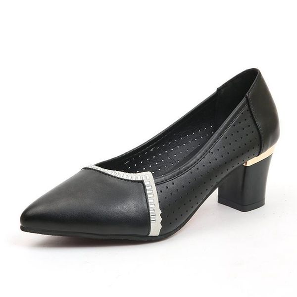 

dress shoes women pumps 2021 spring leather high heels female thick pointed toe single lady wedding, Black