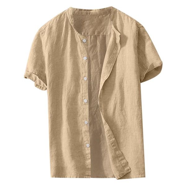 

men's casual shirts cool breathable solid color button cotton linen shirt with short sleeves, White;black