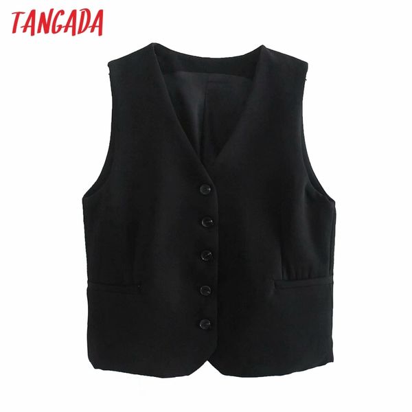 

women black short vest jacket office ladies wear casual suit waistcoat pockets outwear qd08 210416, Black;brown