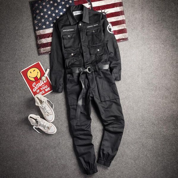 

men's pants 2021 autumn and winter hiphop overalls jumpsuit japanese retro personality trend hair stylist fashion jumpsuits, Black