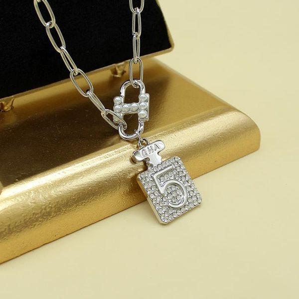 

pendant necklaces trendy number chain square crystal for women men baroque chunky choker charm fashion necklace jewelry, Silver