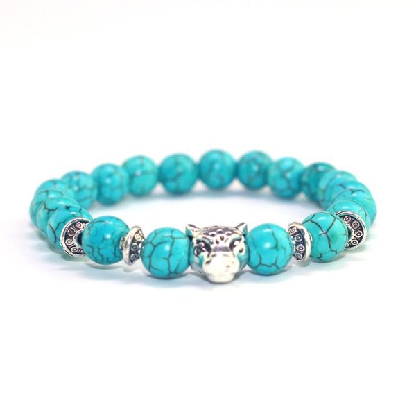 

charm bracelets 2021 8mm natural female beaded bracelet men stone beads couples alloy leopard women handmade handchains, Golden;silver