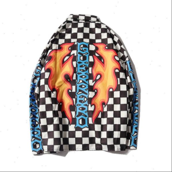 

harajuku retro black and white womens shirts plaid flame check cardigan couples single breasted drop