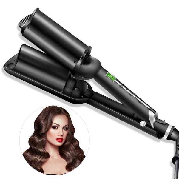 

deep wave 32mm hair curling irons three-tube curler pro hair curling iron for salon & home ceramic curling wand curl bar 211230