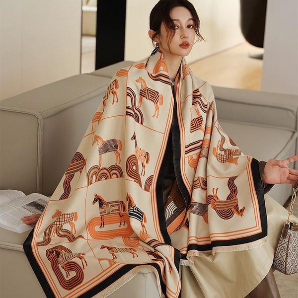 

scarves animal print winter scarf women cashmere warm pashmina foulard female long blanket thick soft shawls wraps, Blue;gray