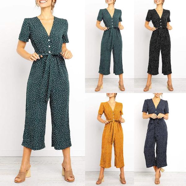 

women's jumpsuits & rompers for women 2021 casual short sleeve v neck overalls high waisted wide playsuits beach streetwear, Black;white