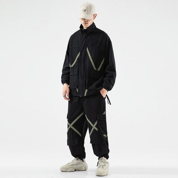 

men's tracksuits hiphop suit male set track suits sweatsuit man tracksuit mens pant zipper pockets patchwork outwear 2pc jacket+pants s, Gray