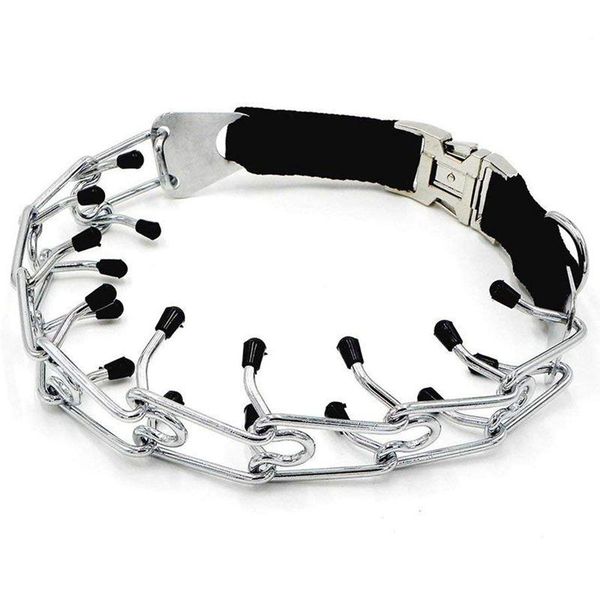

dog collars & leashes training metal gear, prong pet collar, with quick release snap buckle and rubber caps, plated, easy-on adjustable d
