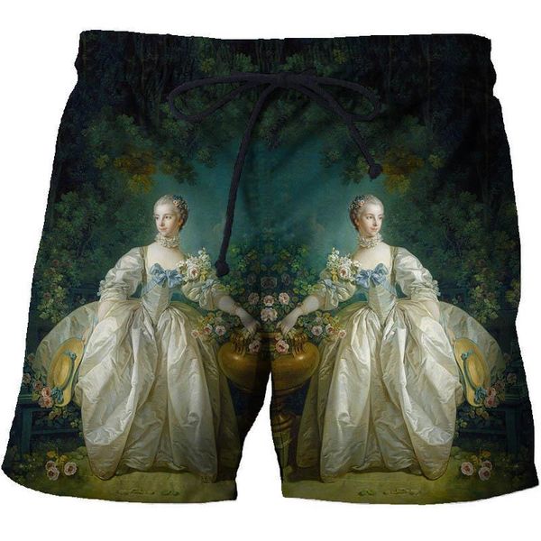 

men's shorts 2021 summer trend art loose breathable quick-drying beach pants world famous painting 3d printing sports, White;black