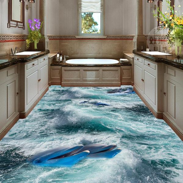 

wallpapers [self-adhesive] 3d dolphin over the water 1939 floor wallpaper mural wall print decal murals