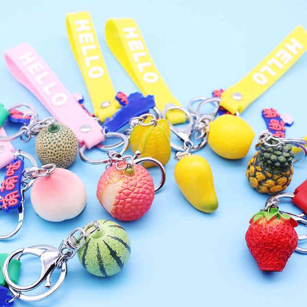 

fine key chain creative cartoon car ins lovely fruit pineapple lychee for men and women couple bag hanging decoration, Silver
