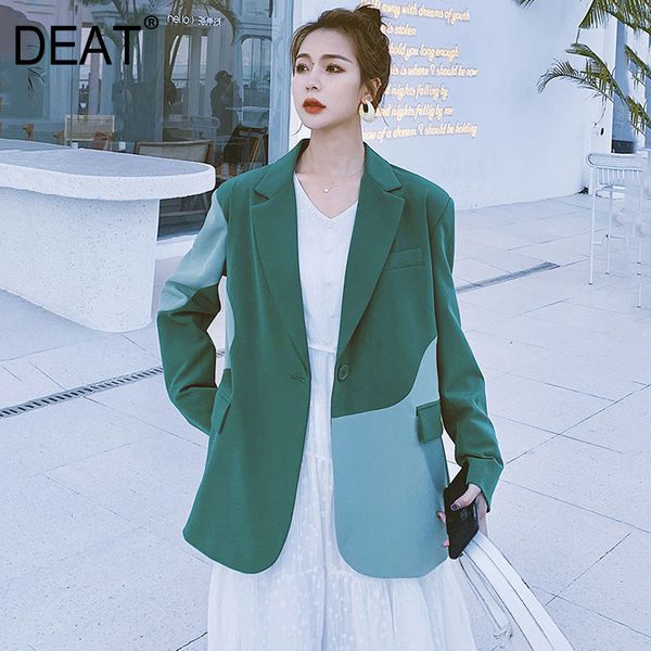 

deat women green patchwork single button pockets blazer new notched long sleeve slim fit jacket fashion tide summer 7e1038 210428, White;black