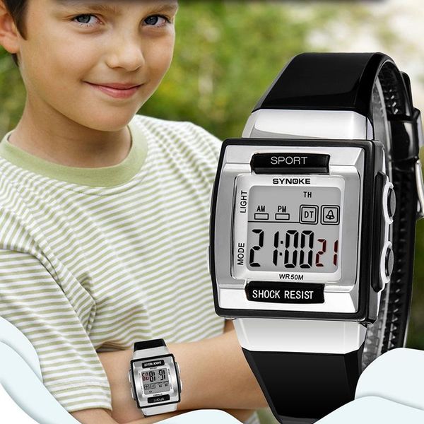

wristwatches synoke electronic watch led luminous waterproof fashion digital boys and girls, Slivery;brown