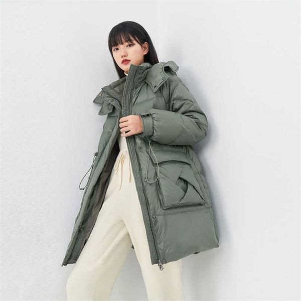 

inman winter double buckle cuff adjustable drawstring belt high stand collar hooded women's down jacket 211007, Black