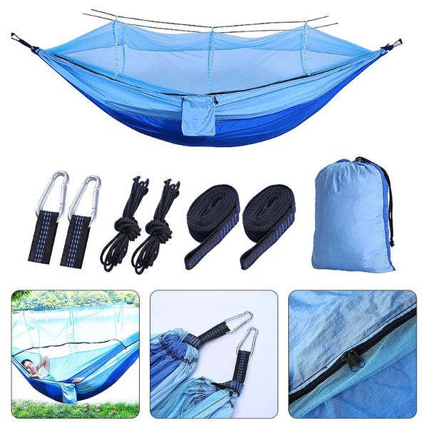 

portable outdoor camping hammock for travel garden nylon material anti-mosquito nets hunting strength parachute sleeping swing r mosquito ne