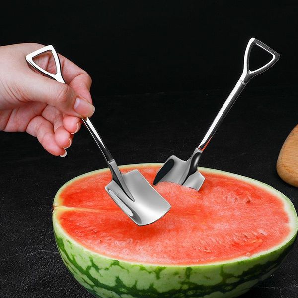 

spoons creative retro shovel coffee spoon stainless steel dessert watermelon ice cream tip flat
