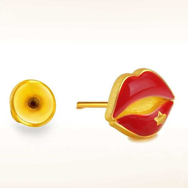 

women's red lips 24k gold plated stud earrings njge046 fashion wedding gift women yellow gold plate jewelry earring, Golden;silver