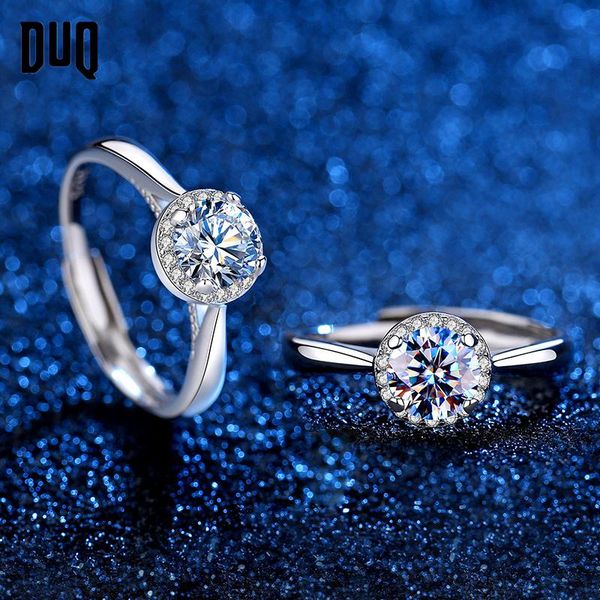 

cluster rings duq 2021 s925 silver 1ct moissanite diamond ring four claw round girlfriend birthday gift wedding anniversary for lady, Golden;silver