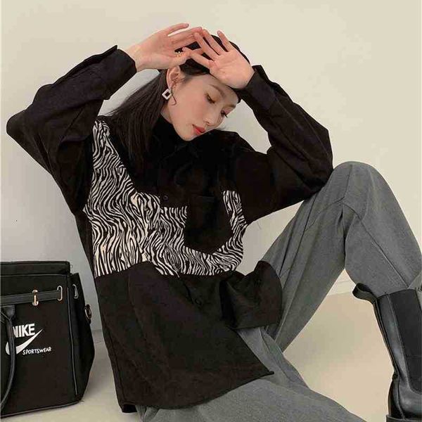 

women's two piece pants streetwear fashion patchwork zebra print oversized shirt women button up long sleeve blouse cloth 33bc, White