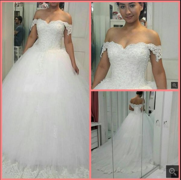 

2021 robe de soiree white modest ball gown wedding dresses vintage off the shoulder lace appliques beaded bridal gowns princess puffy corset