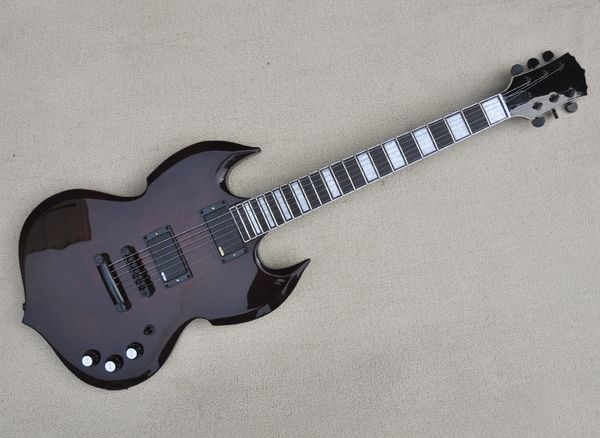 

6 strings dark brown electric guitar with rosewood fretboard,flame maple veneer