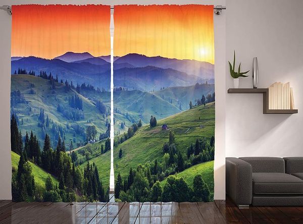 

curtain & drapes mountain curtains colorful sunset in european countryside landscape rural trees greenery living room bedroom window