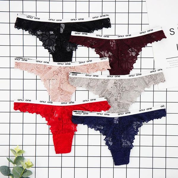 

women's panties lace thong low waist flower transparent fashion hollow out upgrade letter belt g string underwear lingerie, Black;pink