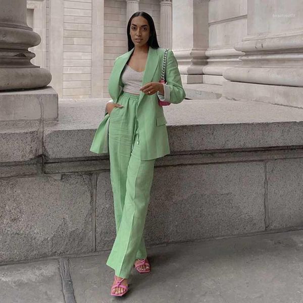 

women's suits & blazers woman elegant loose solid linen blazer 2021 spring casual female basic button ladies chic oversized outwear, White;black