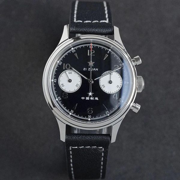 

men's luminous chronograph watch sapphire mechanical manual 50m waterproof 1963 seagull movement men watches retro leather clock wristw, Slivery;brown