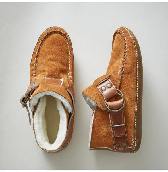 

boots ankle women boot autumn woman winter plush warm female sewing flats women's shoes ladies fashion buckle footwear big size, Black