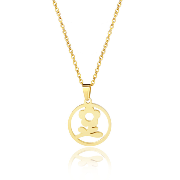

pendant necklaces stainless steel minimalist jewelry round flower charm necklace kpop choker party gift hoops, Silver