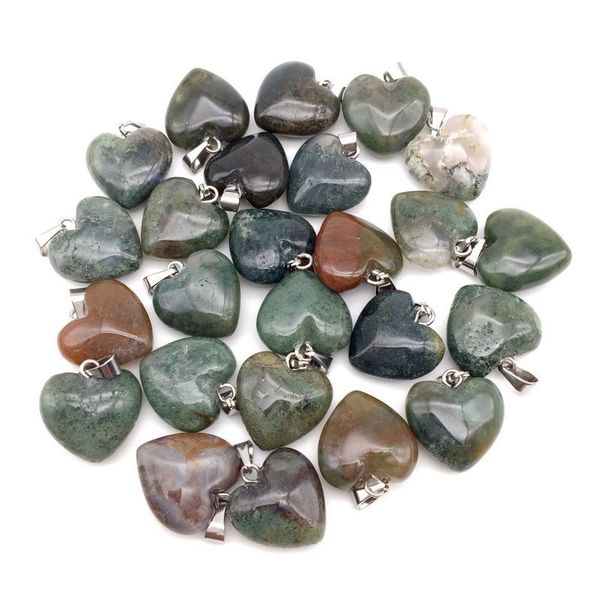 

20 mm stone heart necklace pendant nature indian agates charms for diy earrings 50pcs/bag good quality strong shine, Slivery;golden