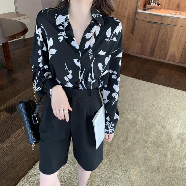

women's blouses & shirts coigarsam blouse women autumn 2021 print chiffon black blusas womens and, White