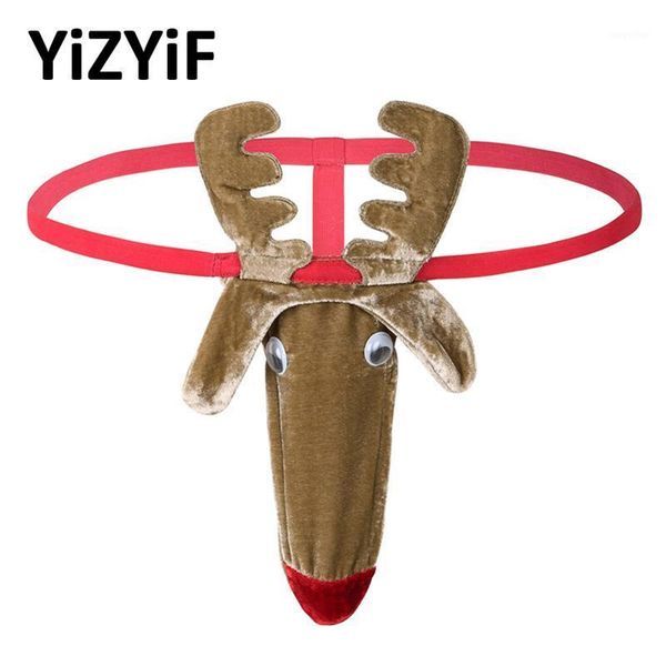 

men lingerie sissy panties christmas reindeer pattern bulge pouch bikini g-string thongs underwear bottoms swimming suits men's swimwea