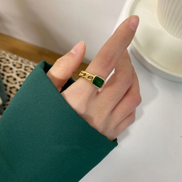 

titanium with 18 k gold green black crystal rings stainless steel jewlery designer t show club cocktail party rare japan korean, Slivery;golden
