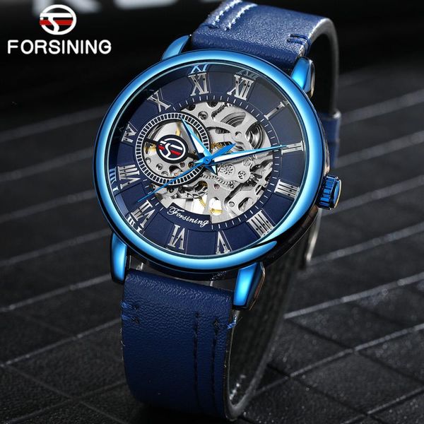 

wristwatches forsining men mechanical leatherwristwatch stainless steel band fashion retro skeleton clock hook buckle men's watches, Slivery;brown