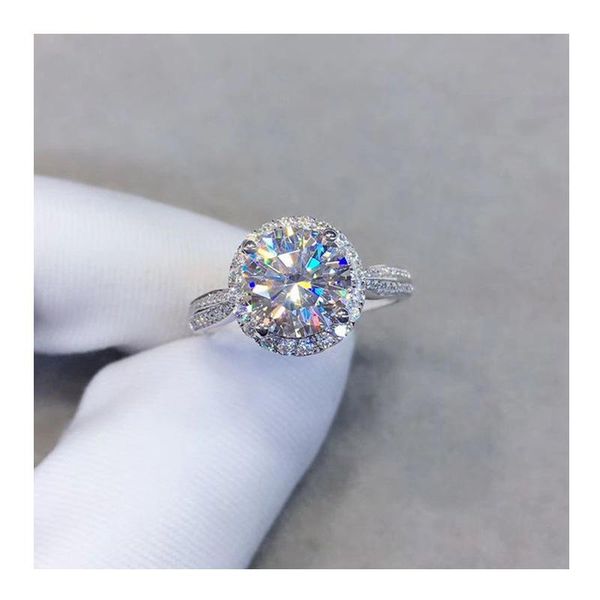 

cluster rings passed diamond test 1ct super white d color cleaness vvs moissanite ring s925 silver gold plated women engagement jewelry, Golden;silver