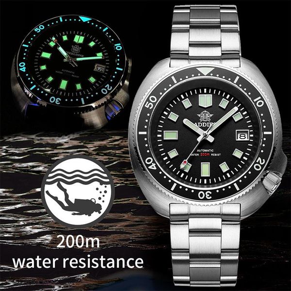 

wristwatches waterproof automatic watch men sapphire crystal stainl steel nh35 hanical men's 1970 abalone dive, Slivery;brown
